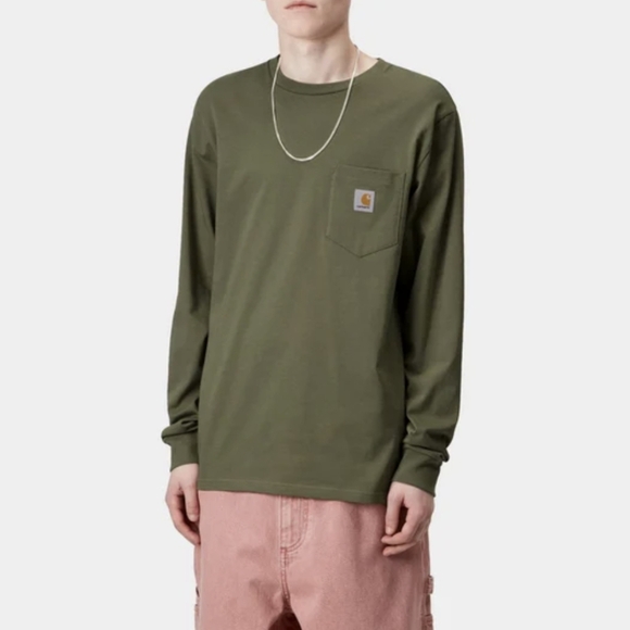 Carhartt Money Green Sage Long Sleeve Pocket Tee With Back Logo Size XL - Picture 16 of 16